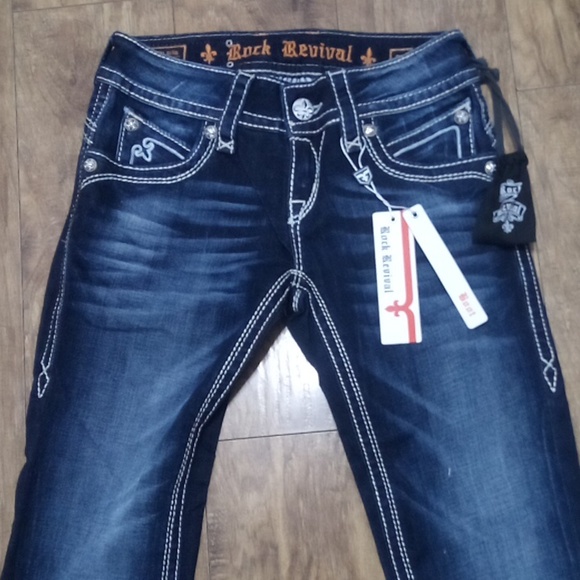 Rock Revival Women's 26 Bootcut Heather Embellished Shimmer Flap Pockets NWT - Picture 5 of 12